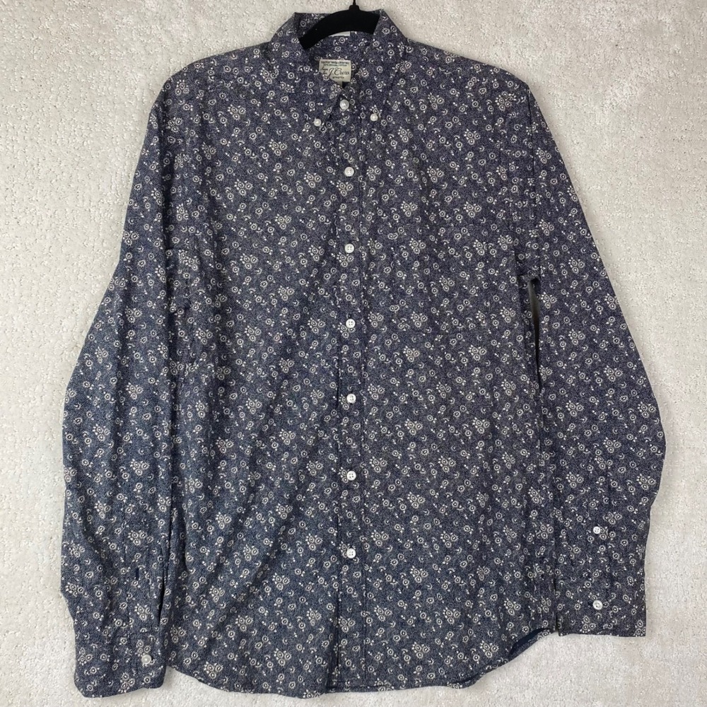 J.Crew Secret Wash Shirt Men's M Blue Floral Stretch Poplin Button Down